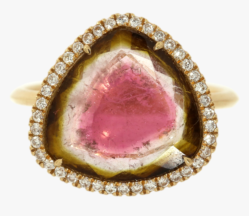 Watermelon Tourmaline Slice & Diamond Ring"
 Class= - Engagement Ring, HD Png Download, Free Download