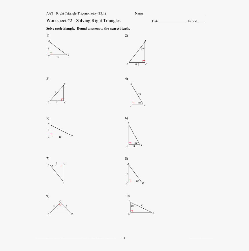 Right Triangle Trigonometry Worksheet, HD Png Download, Free Download