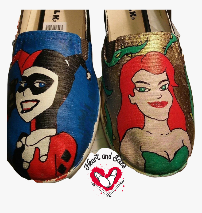 Harley Quinn And Poison Ivy Hand Painted Shoes - Sock, HD Png Download, Free Download