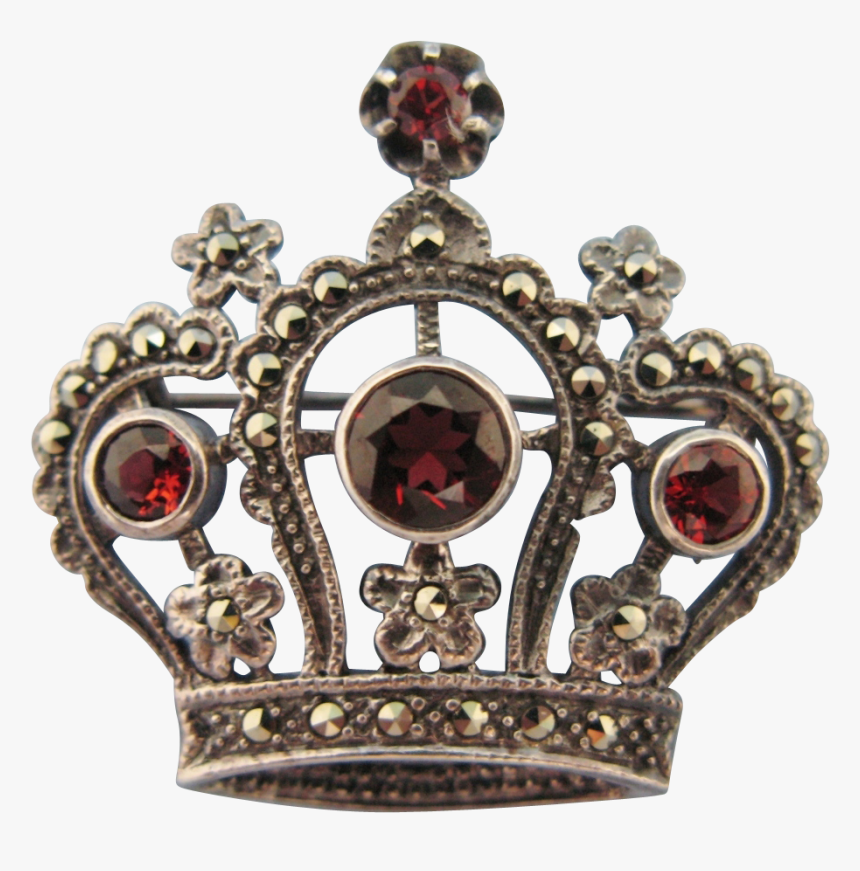 Garnet Marcasite Sterling Silver Crown Brooch Or Pendant - Ruby, HD Png Download, Free Download