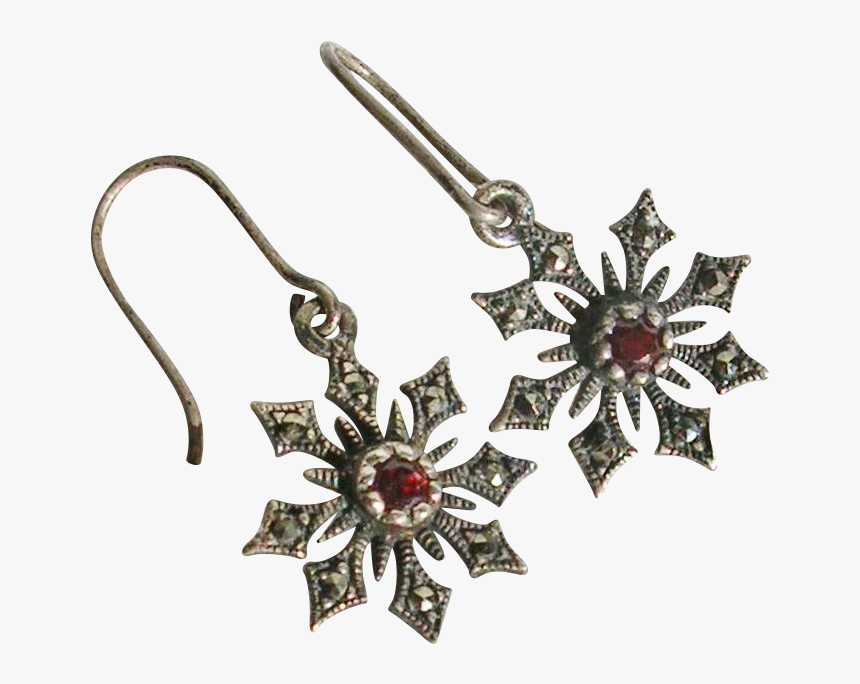 Sterling Silver Snowflake With Marcasite And Garnet - Earrings, HD Png Download, Free Download