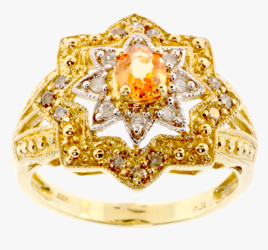 10 Karat Yellow Gold Spessertite Garnet & Diamond Ring - Pre-engagement Ring, HD Png Download, Free Download