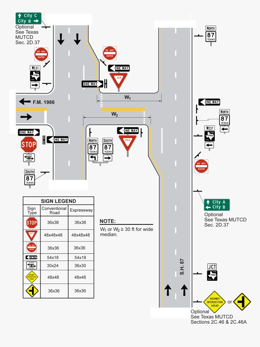 Signing For Wide Median Divided Highway
intersection - Road, HD Png Download, Free Download