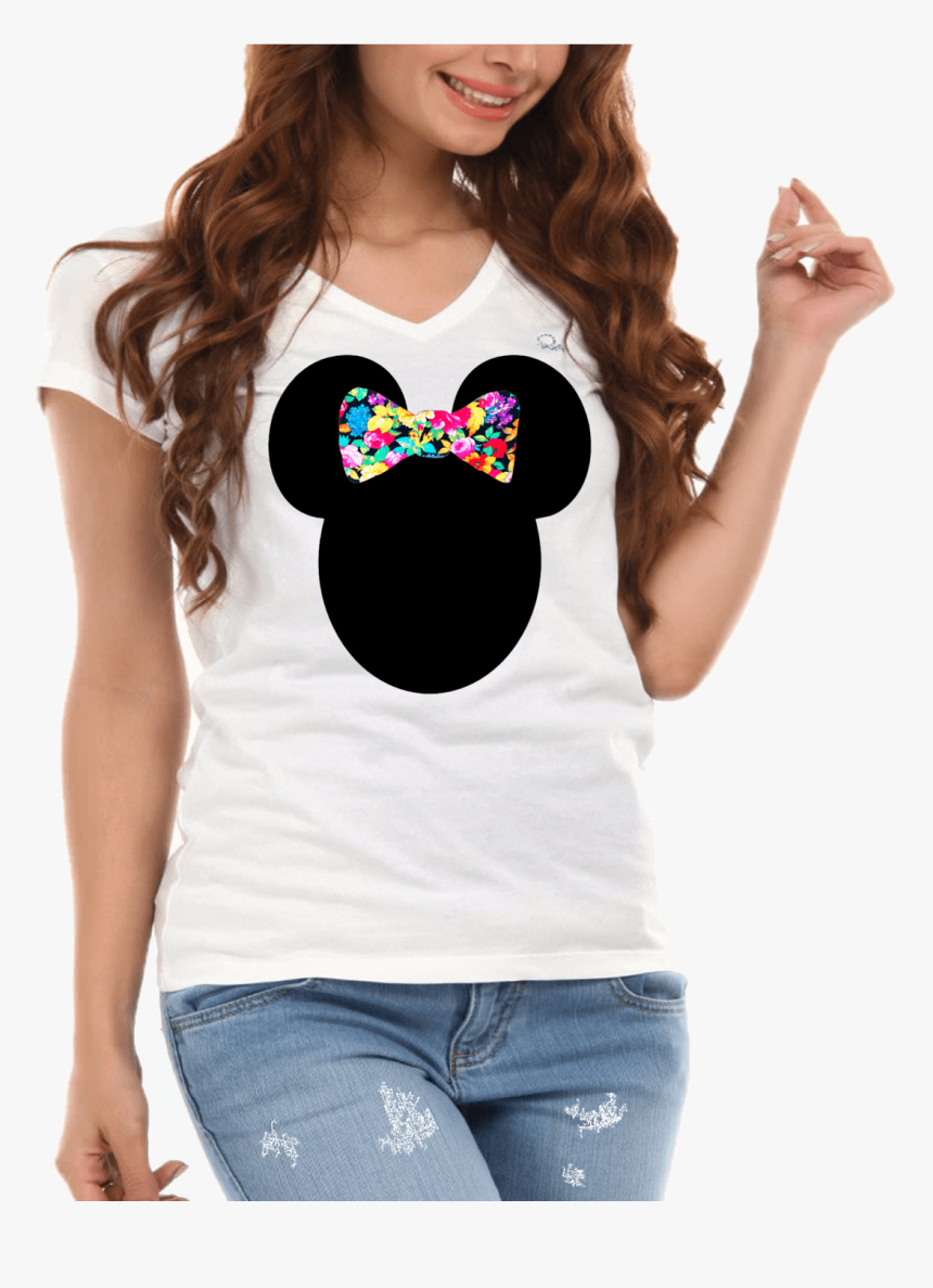 Minnie Mickey Floral Pattern Bow Silhouette Ladies - Playeras De Cameron Boyce, HD Png Download, Free Download