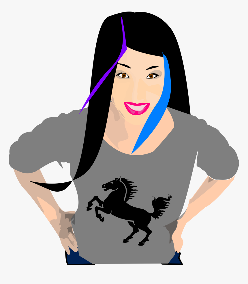 Girl Clipart Black Hair - Green Mustang Horse Png, Transparent Png, Free Download