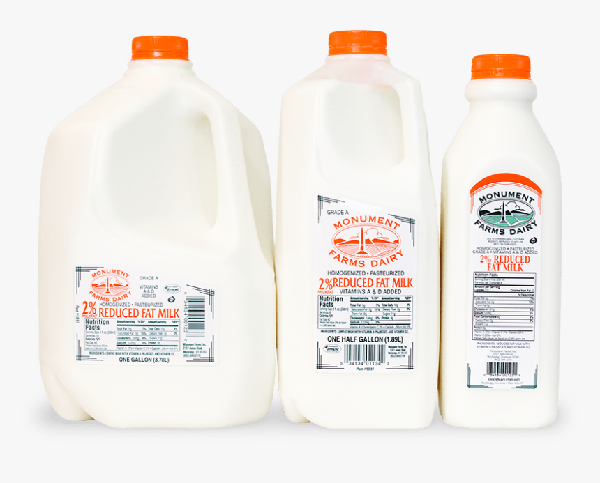 A Quart, Half Gallon, And Gallon Jug Of Monument Farms - Gallon Quart Of Milk, HD Png Download, Free Download