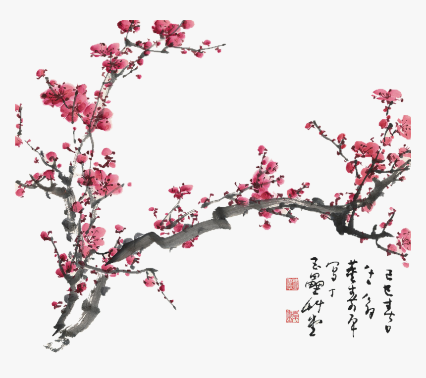 Chinese Cherry Blossom Png , Png Download - Plum Blossom Japanese Painting, Transparent Png, Free Download