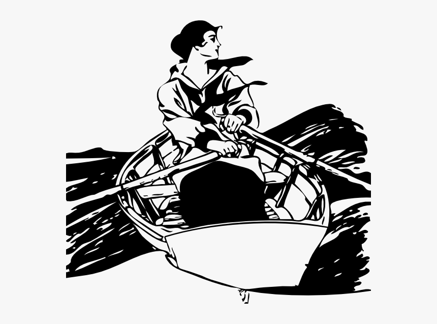 Girl In Rowboat Svg Clip Arts - Woman Rowing A Boat Drawing, HD Png Download, Free Download