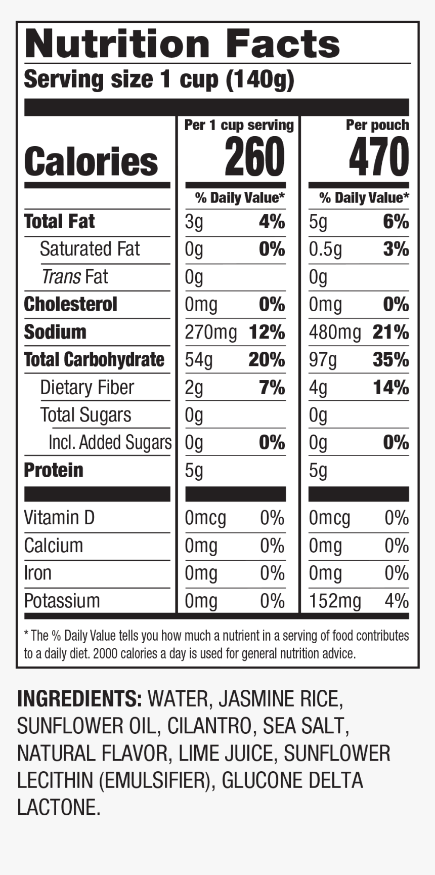 Nutrition Facts Cilantro Limón Jasmine Rice - Nutrition Facts, HD Png Download, Free Download