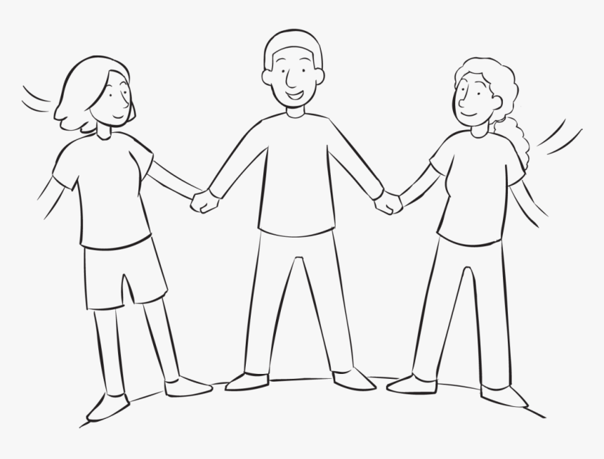 Three People Holding Hands And Leaning Back In Warm-up - People Holding Hands Sketch, HD Png Download, Free Download