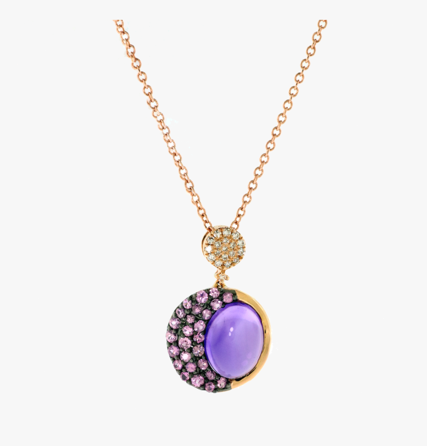 14kr Amethyst, Pink Sappire, And Diamond Pendant, On - Necklace, HD Png Download, Free Download