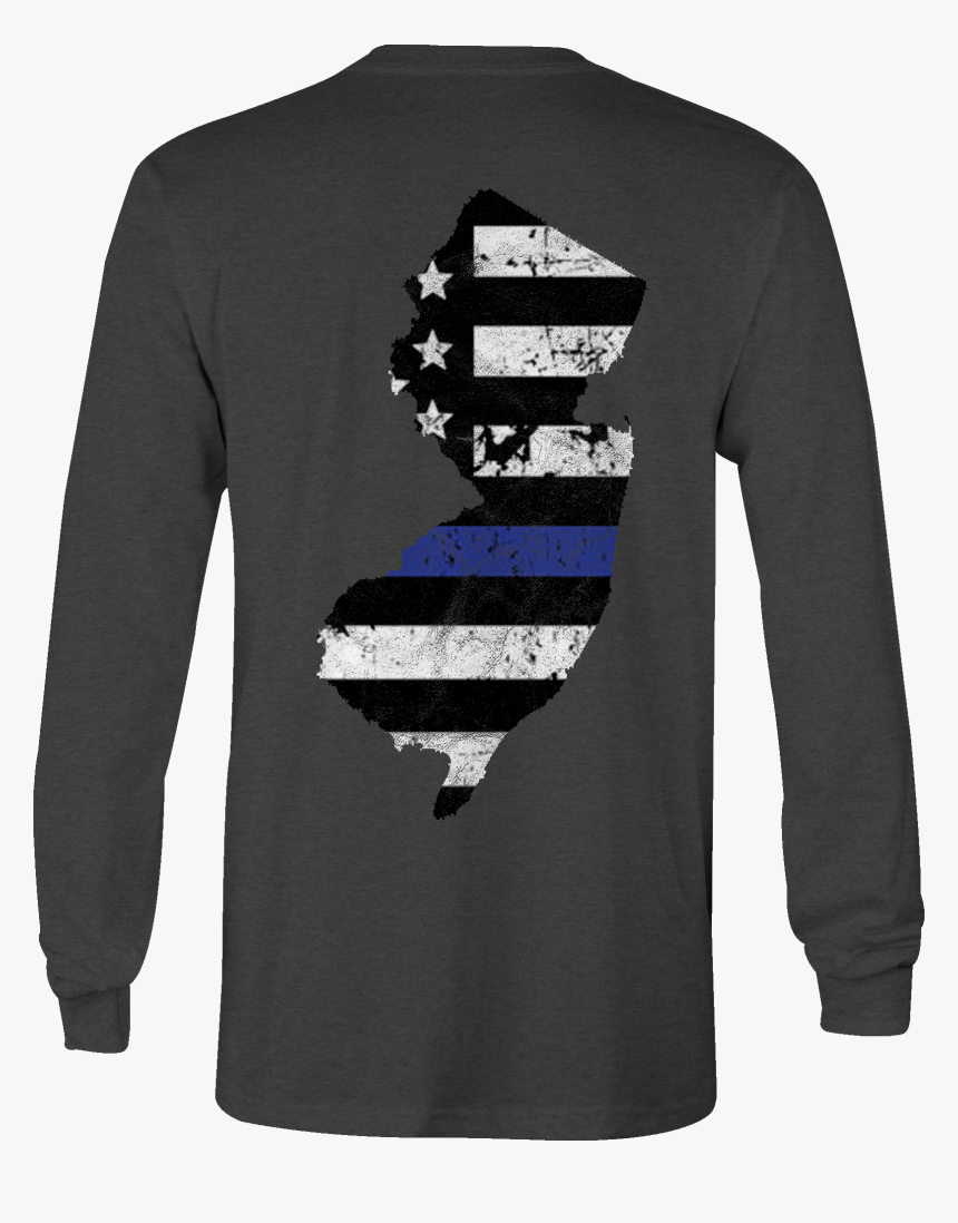 Long Sleeve Tshirt New Jersey Thin Blue Line Distressed - Shirts Peach Fall Casual Men, HD Png Download, Free Download