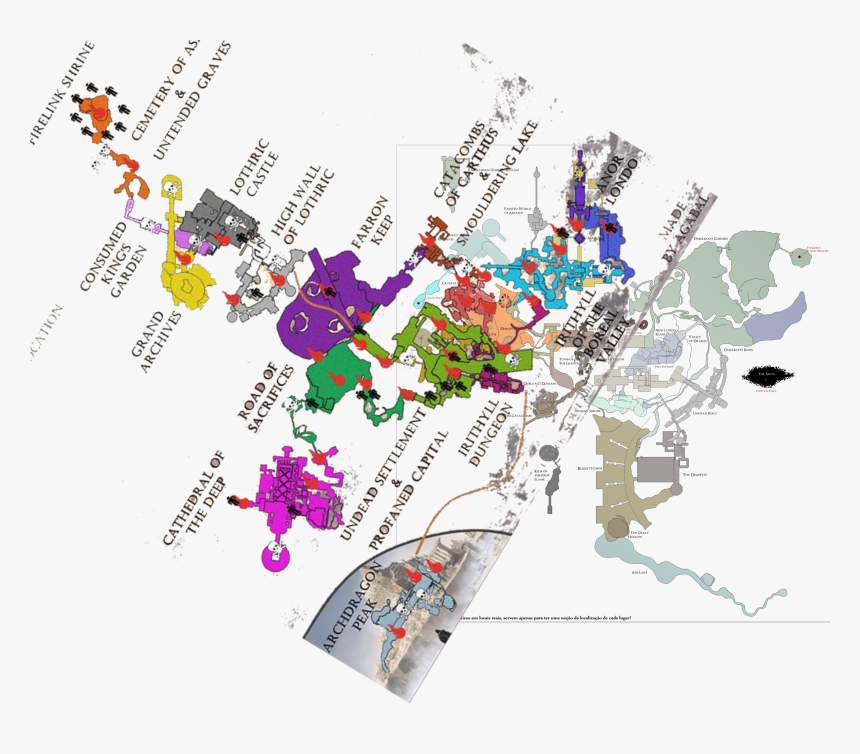 Ds 1 And 3 Worldmap - Dark Souls Interconnected Map, HD Png Download, Free Download