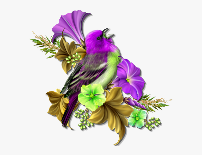 Beautiful Bird And Flower Art, HD Png Download, Free Download