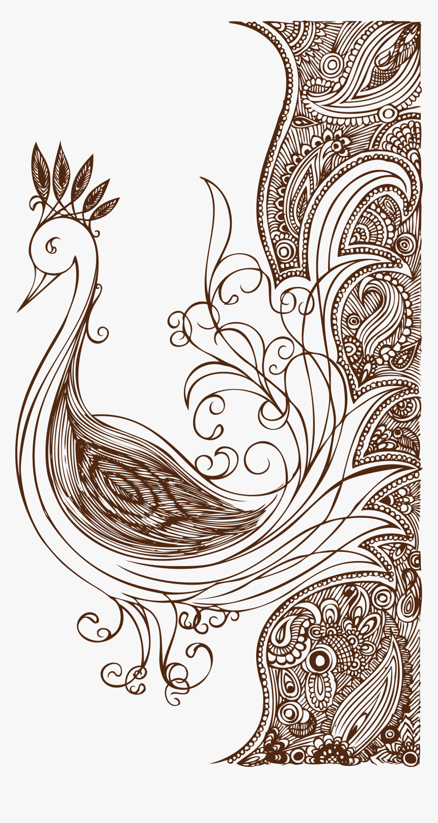 Peacock Drawing Fire - Flower And Peacock Design, HD Png Download, Free Download