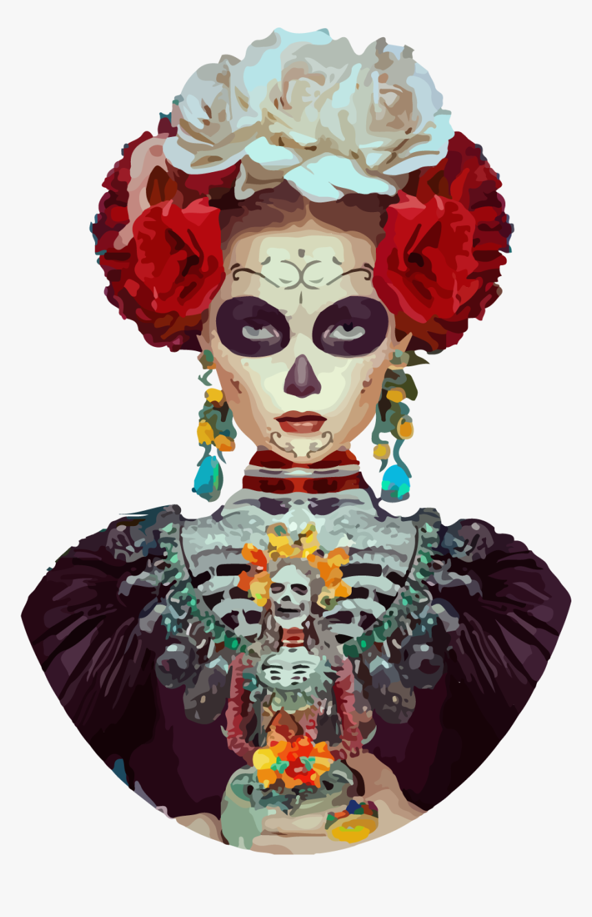 Day Of Dead Girl Mural - Maquillaje De Catrina De Frida Kahlo, HD Png Download, Free Download