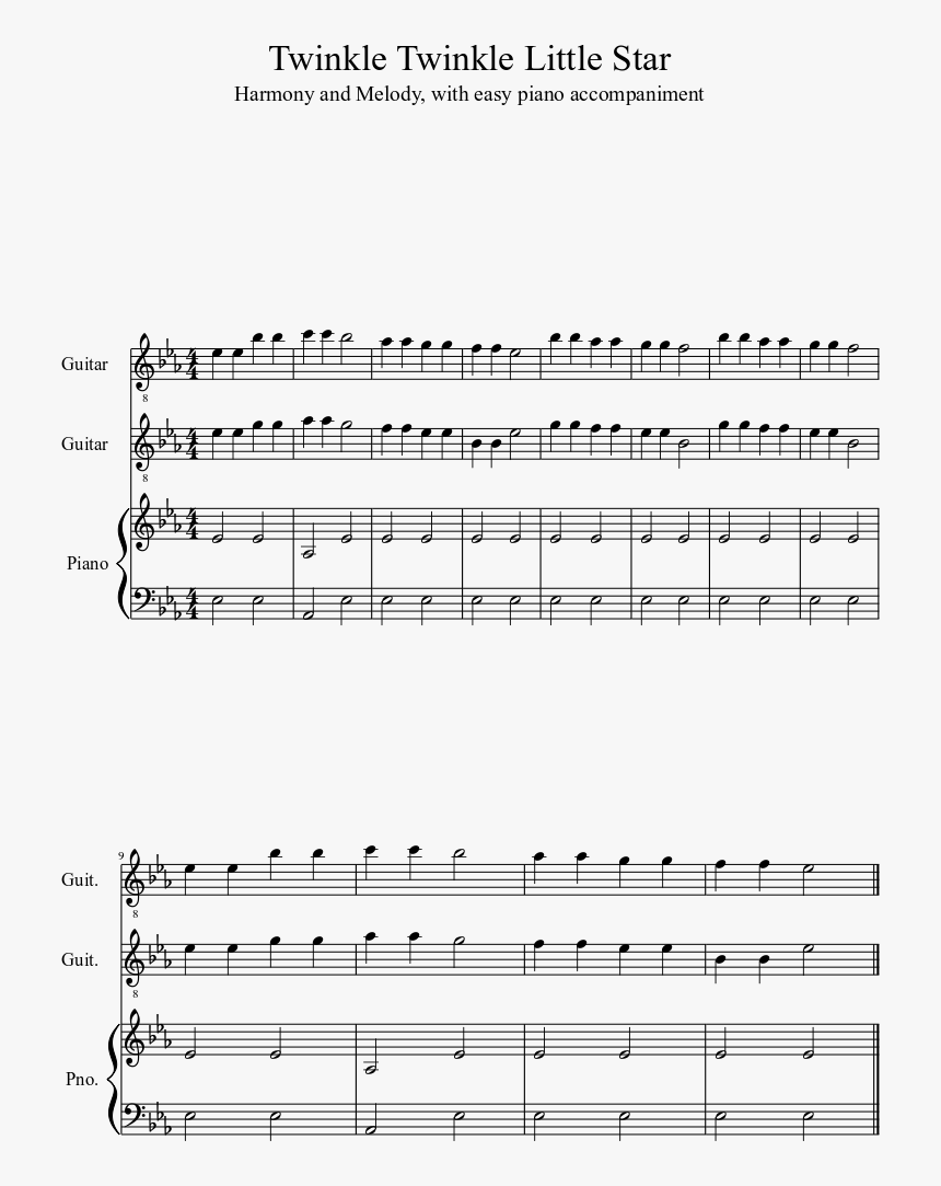 Twinkle Twinkle Little Star Sheet Music 1 Of 1 Pages - Twinkle Twinkle Accompaniment Piano, HD Png Download, Free Download