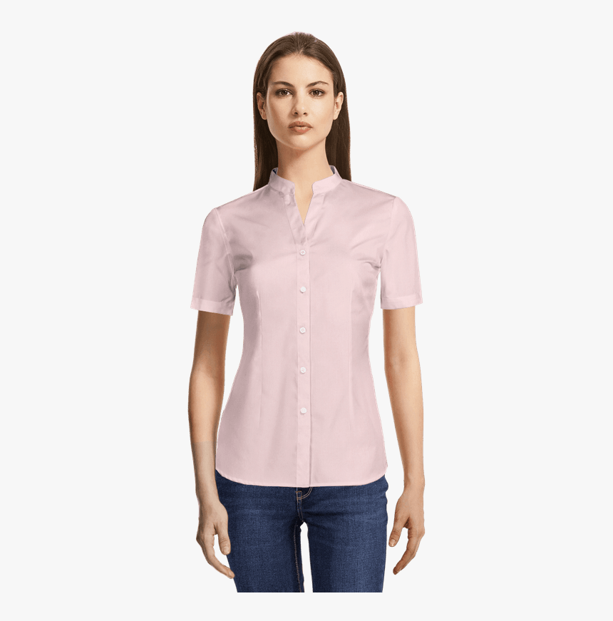 Light Pink Short Sleeved Banded Collar Cotton Blend - Camisas De Vestir ...