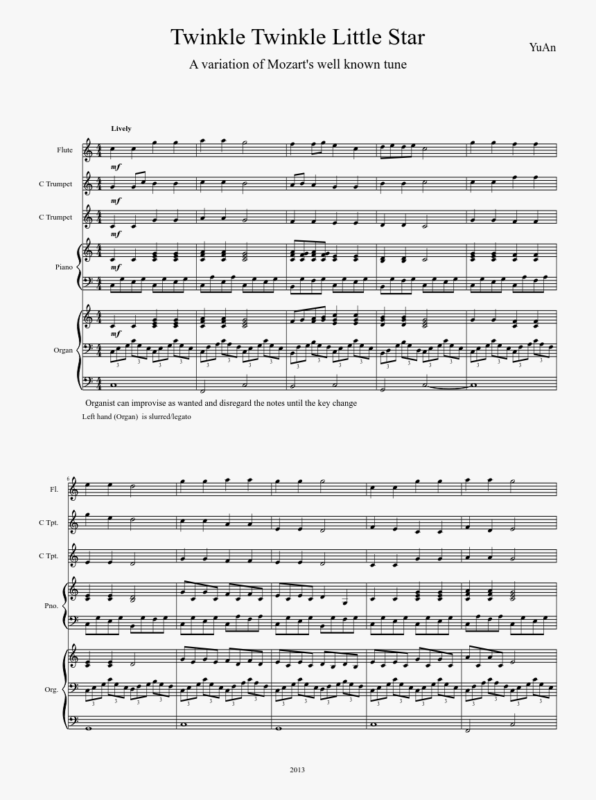 Mozart Twinkle Twinkle Little Star Flute Musescore, HD Png Download, Free Download