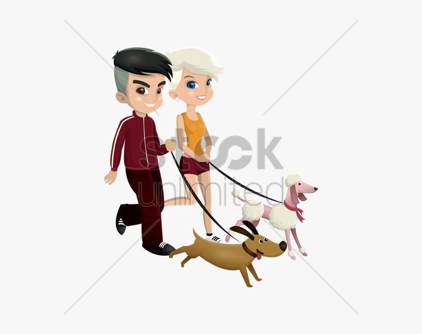 Transparent Girl Walking Clipart - Boy And Girl Walking Dogs, HD Png Download, Free Download