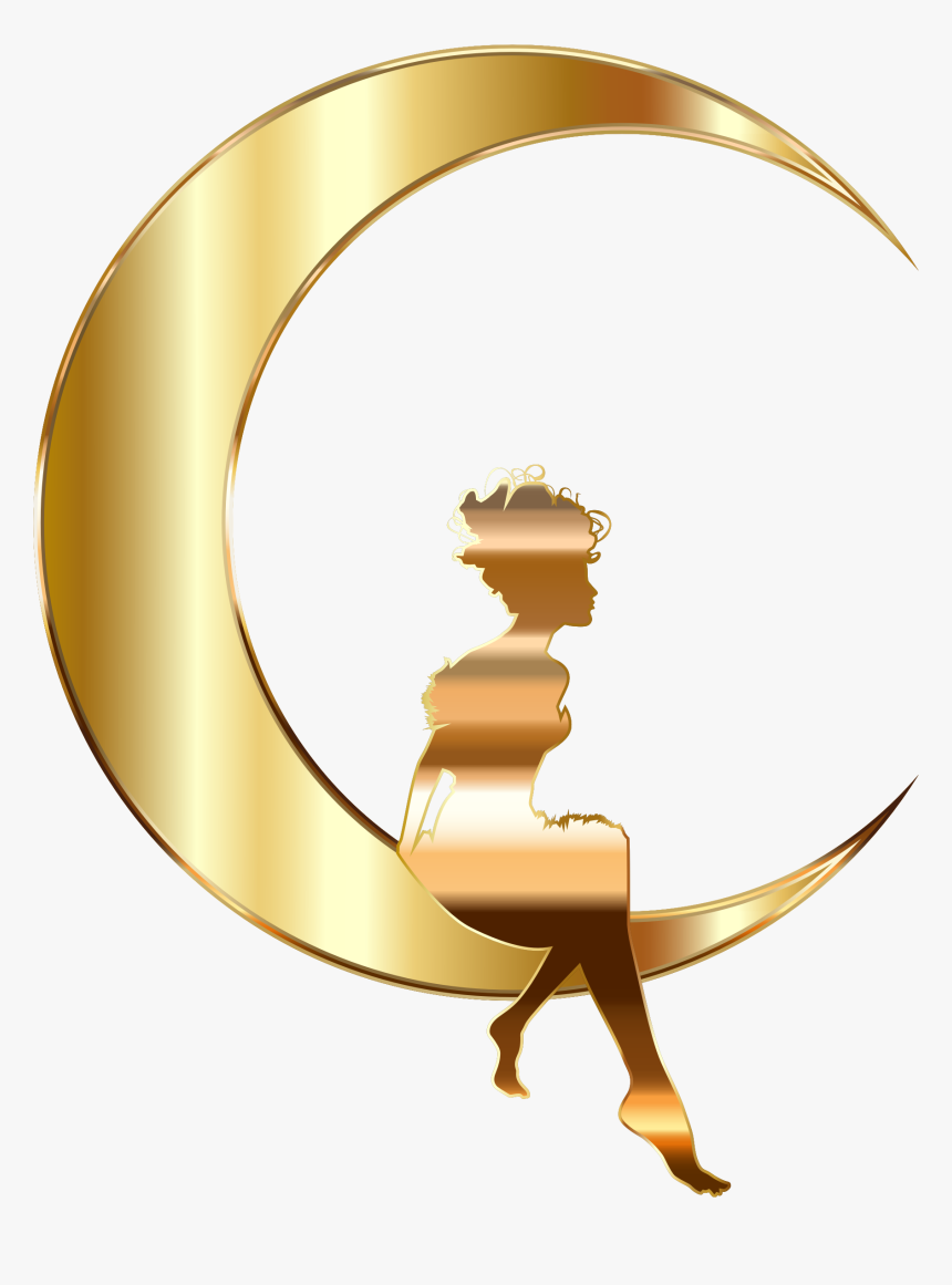 Gold Fairy Sitting On Crescent Moon No Background Clip - Crescent Moon Png Gold, Transparent Png, Free Download