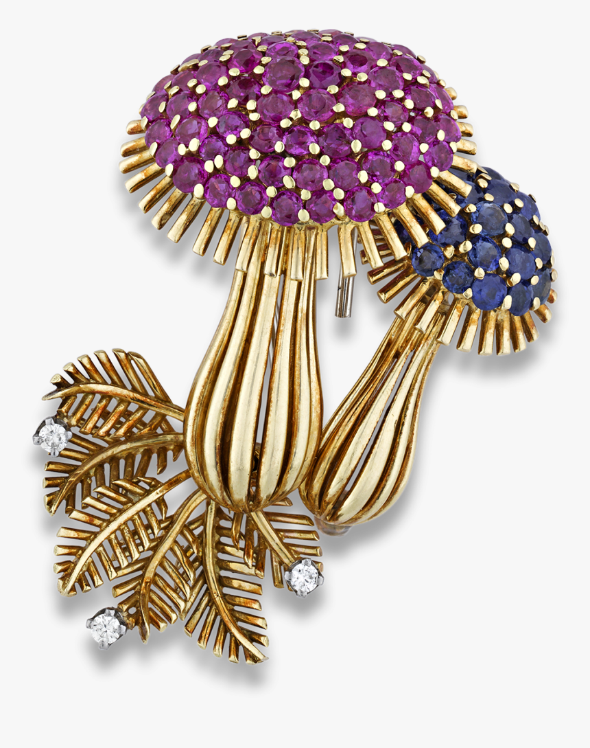 Ruby, Sapphire, Diamond And Gold Mushroom Brooch - Body Jewelry, HD Png Download, Free Download