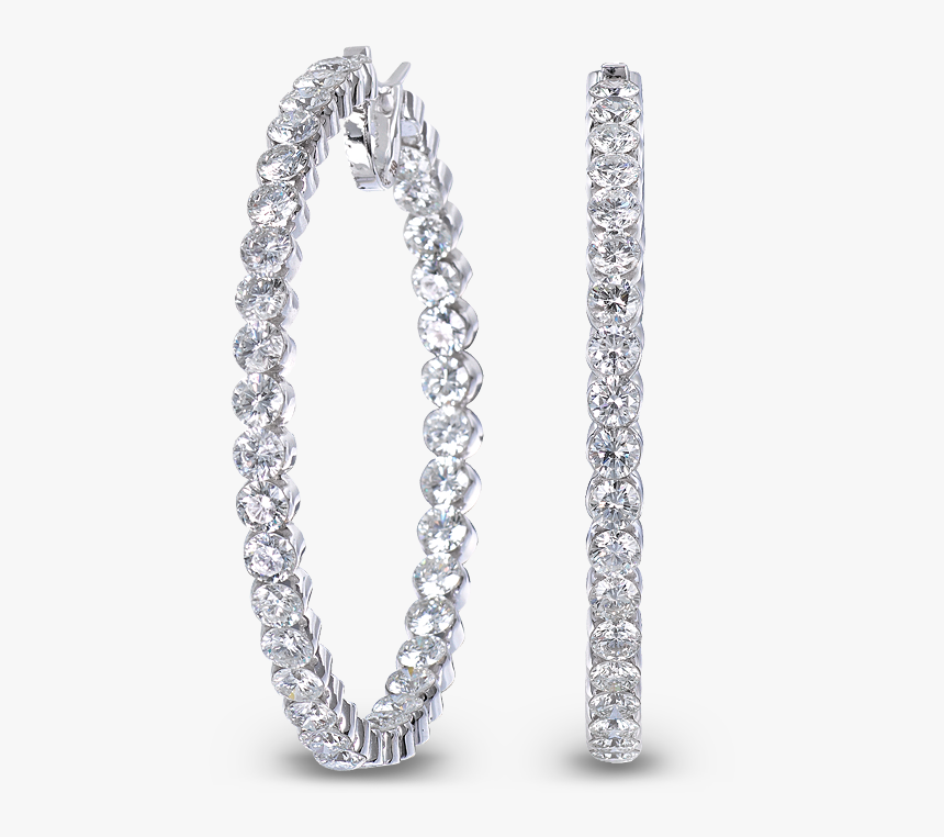 Round Diamond Hoop Earrings - Diamond Hoop Earrings Transparent, HD Png Download, Free Download