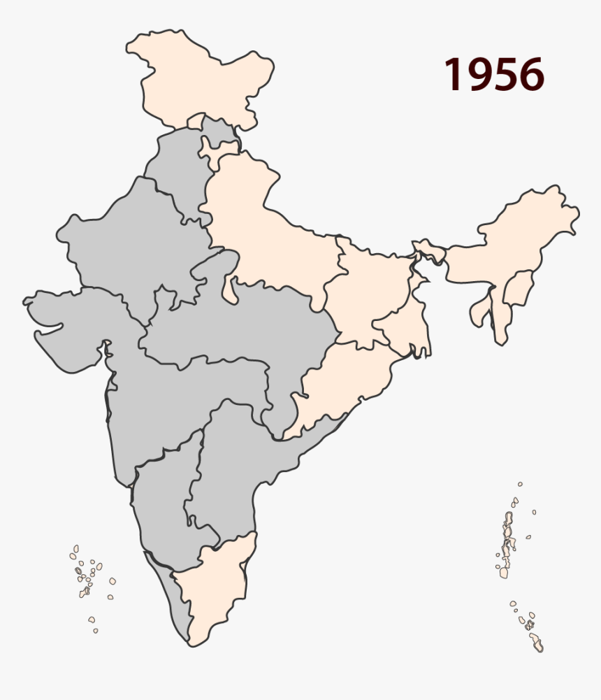 States Across India Are Reorganised - India Map In 1956, HD Png Download, Free Download