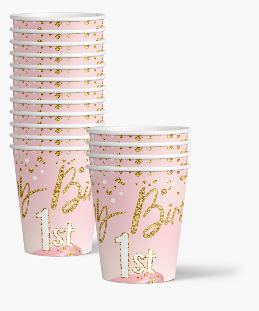 1st Birthday Pink & Gold Party Tableware Kit For 16 - Flowerpot, HD Png Download, Free Download