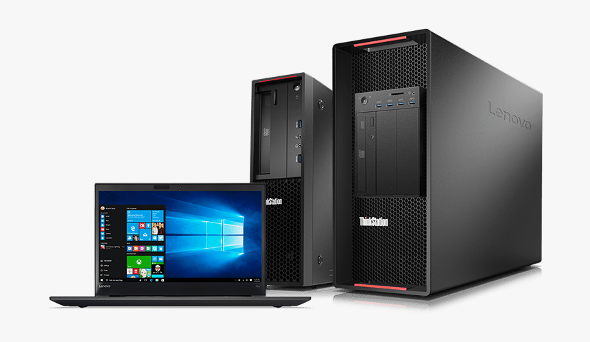 Photo Of A Lenovo Laptop Next To Two Lenevo Towers - Computer Cpu Png Apple, Transparent Png, Free Download