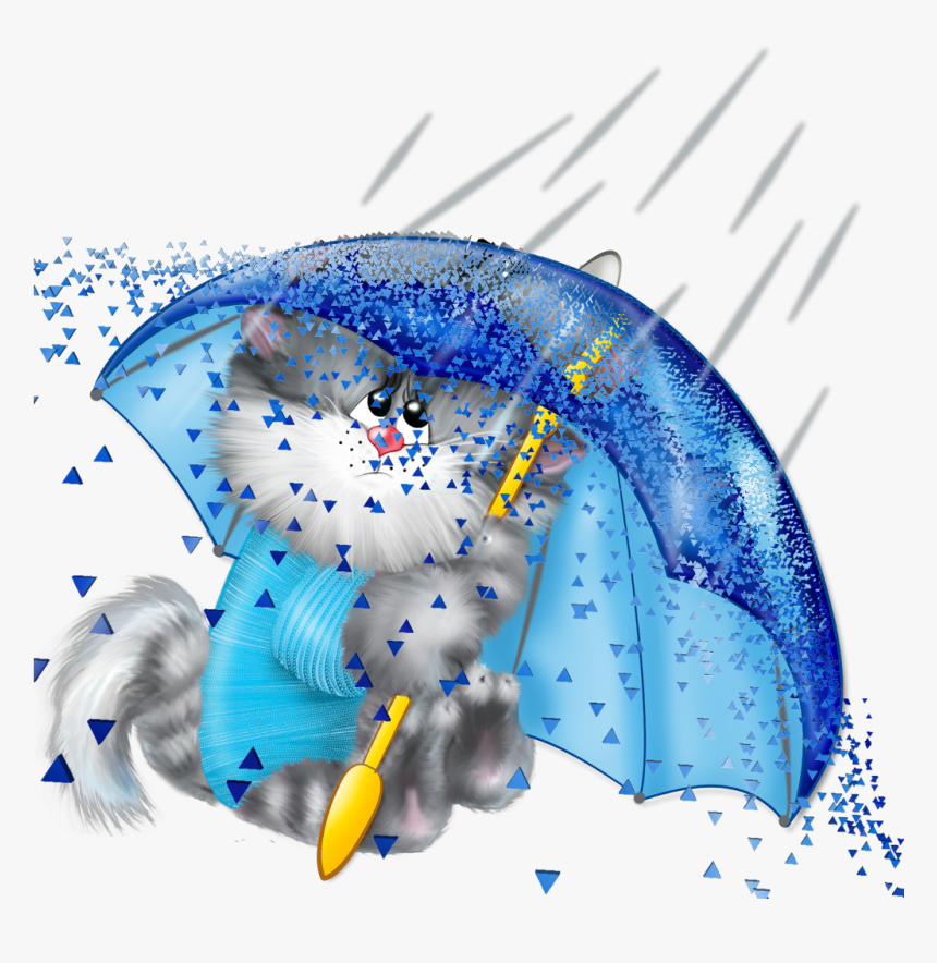 Cat Rain Umbrella Dispersion Ftestickers - Cat In Rain Clipart, HD Png Download, Free Download