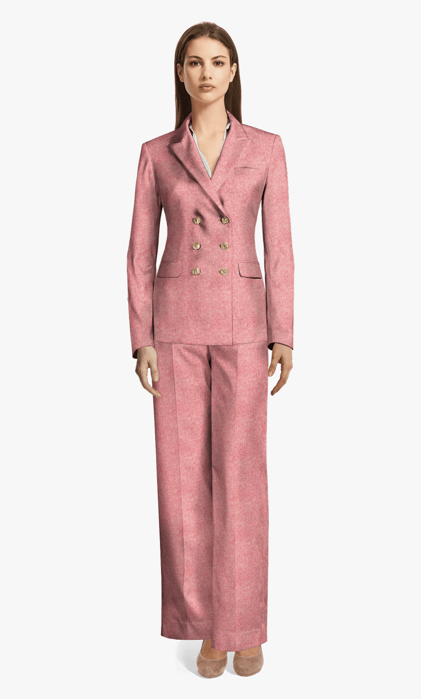 Pink 6b Double Breasted Tweed Wide Leg Pant Suit-view - Light Brown Coat Pant, HD Png Download, Free Download