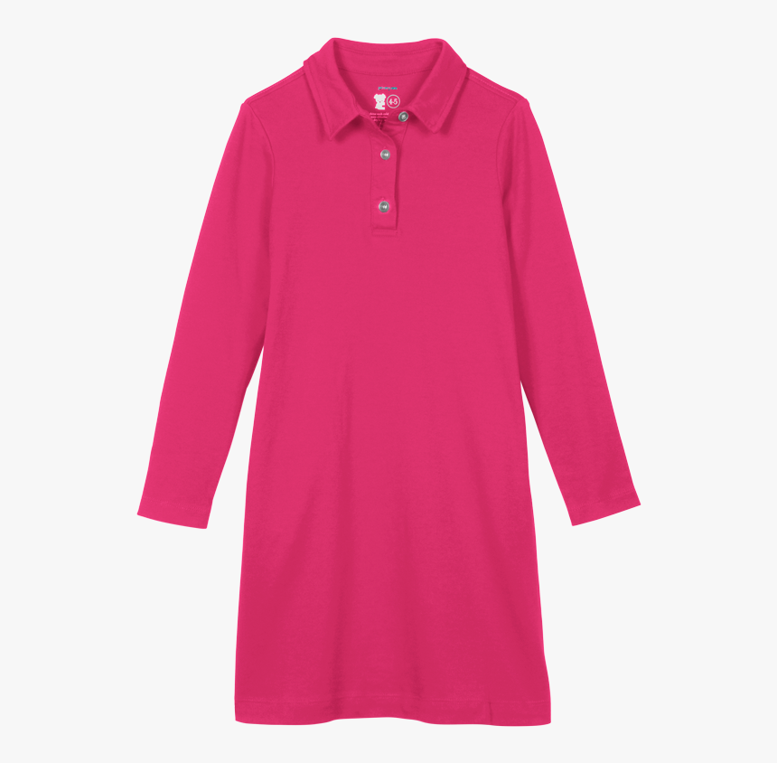 Child Wearing The Long Sleeve Polo Dress In Kids Size - Polo Shirt In Pink, HD Png Download, Free Download