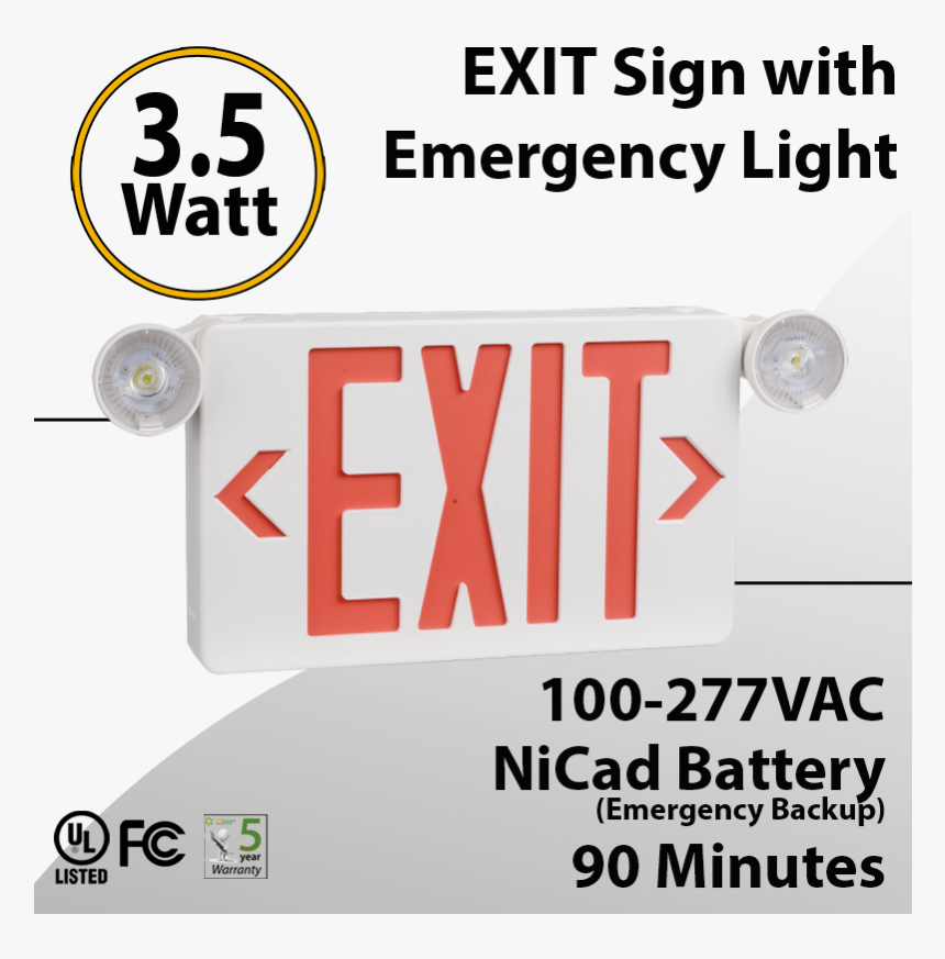 Exit Sign With Emergency Light 90 Minute Discharge - Exit Sign, HD Png Download, Free Download