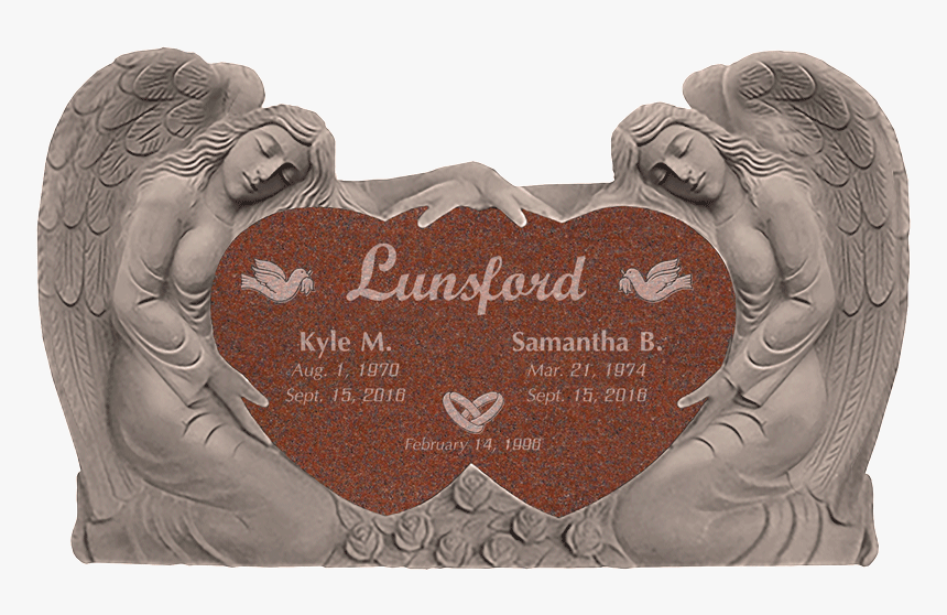 Double Angel Holding Heart India Red Blasted - Double Heart Angel Headstone, HD Png Download, Free Download