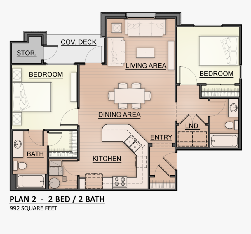 Two Bedroom - Floor Plan, HD Png Download, Free Download