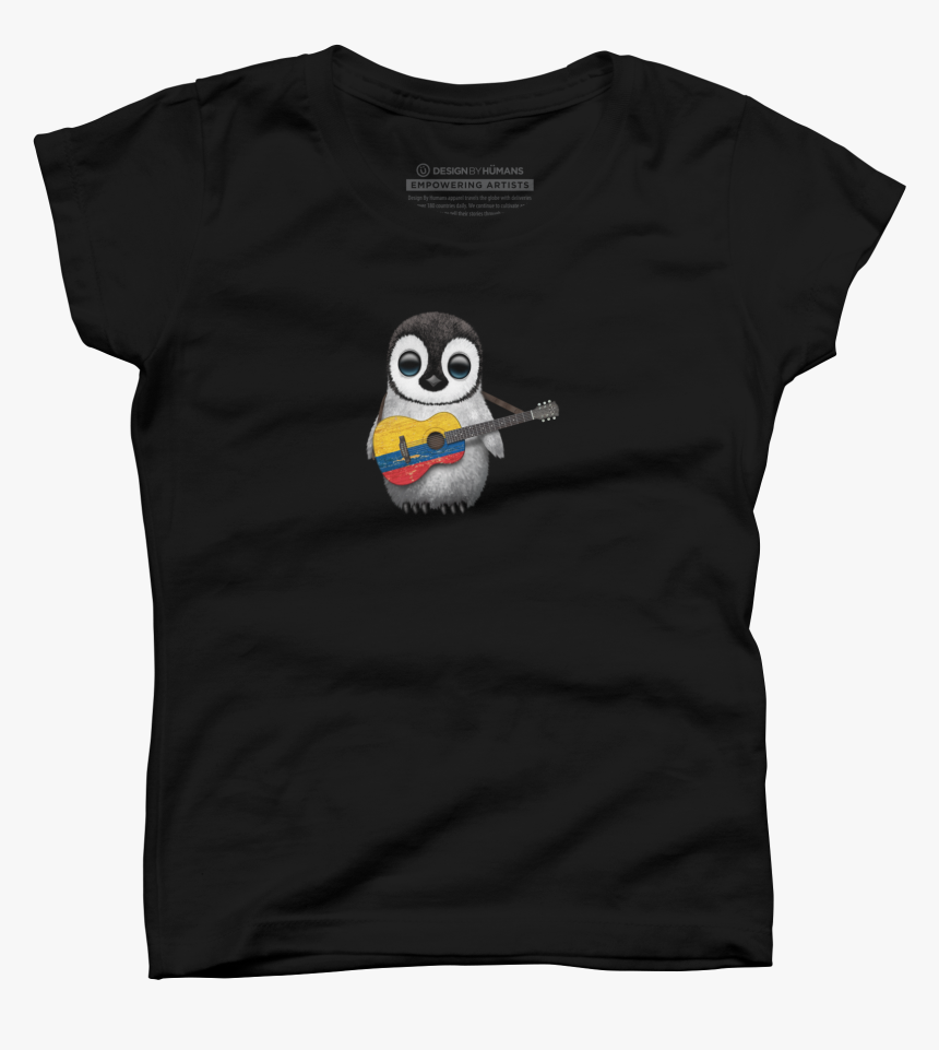 Baby Penguin Playing Colombian Flag Guitar Girl"s T-shirt - Cartoon, HD Png Download, Free Download