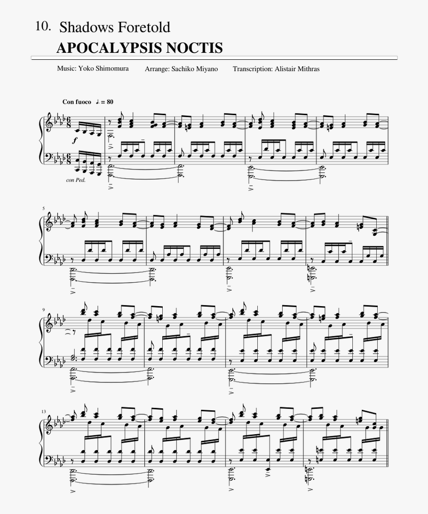 Piano Collections Final Fantasy Xv - Apocalypsis Noctis Piano, HD Png Download, Free Download