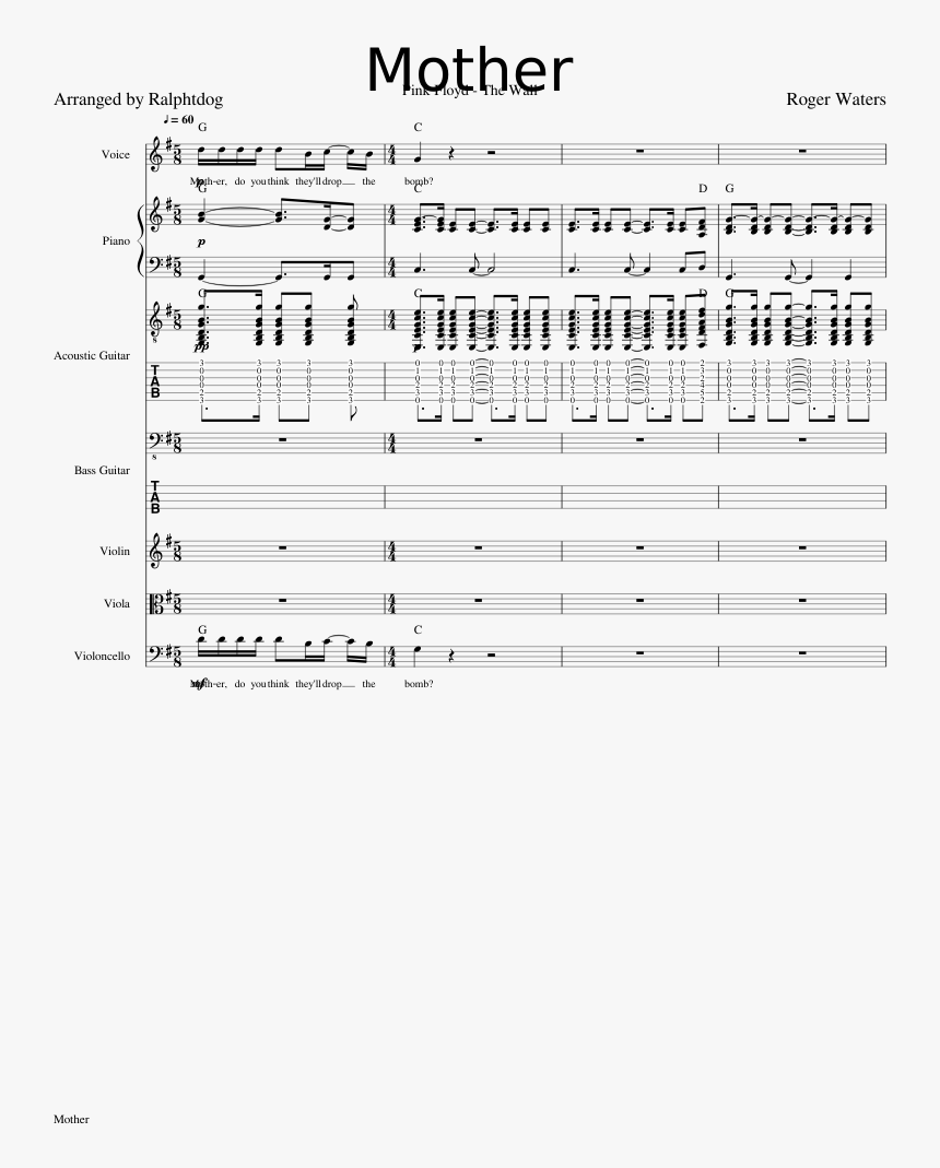 Mother Pink Floyd Piano Notes, HD Png Download, Free Download