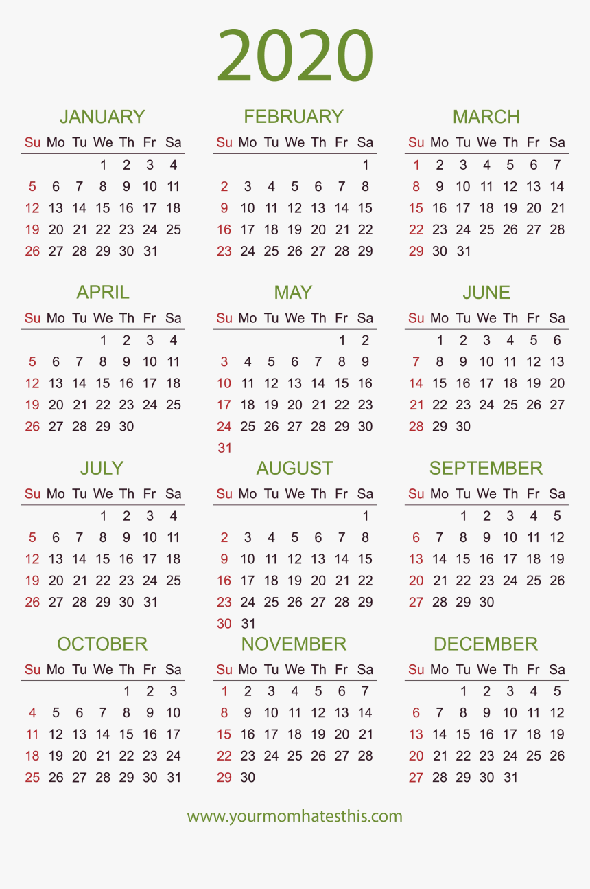 All Months Calendar 2020 Background Png Image - Calendar 2020 Pdf Download, Transparent Png, Free Download