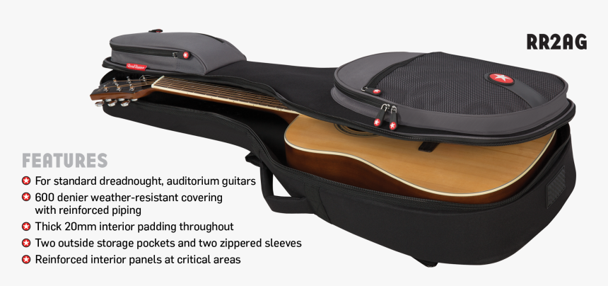 Acoustic Guitar Bag Features Road Runner Rr2ag - Road Runner Rr2eb Boulevard Series Bass Guitar Gig, HD Png Download, Free Download