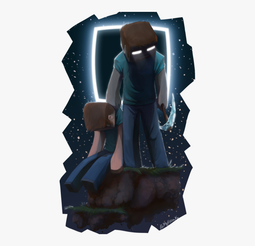 Herobrine, Night, And Steve Image - Herobrine And Steve, HD Png Download, Free Download