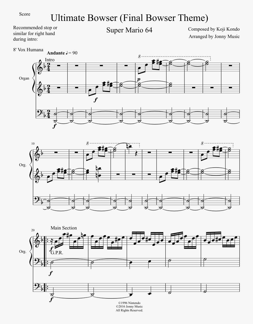 Ultimate Bowser Sheet Music Composed By Composed By - Organ Stop Sheet Music, HD Png Download, Free Download