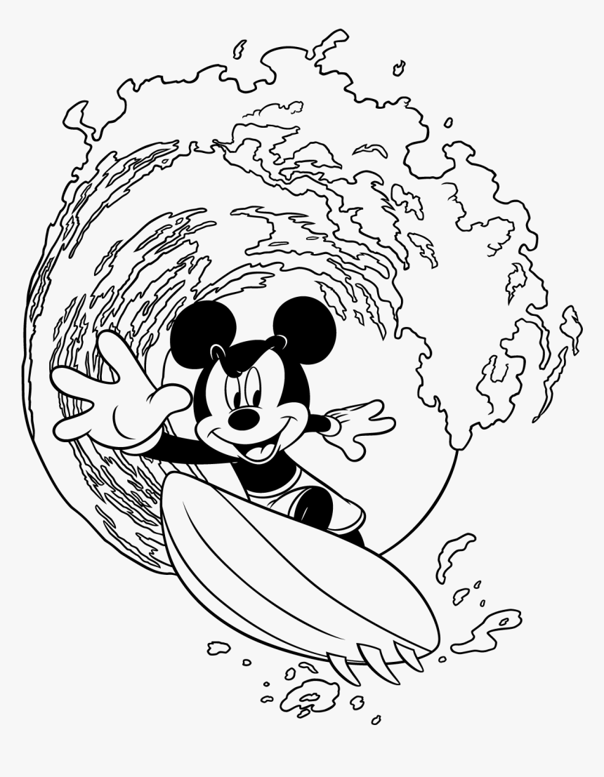 Mickey Mouse Surfing Coloring Pages, HD Png Download, Free Download