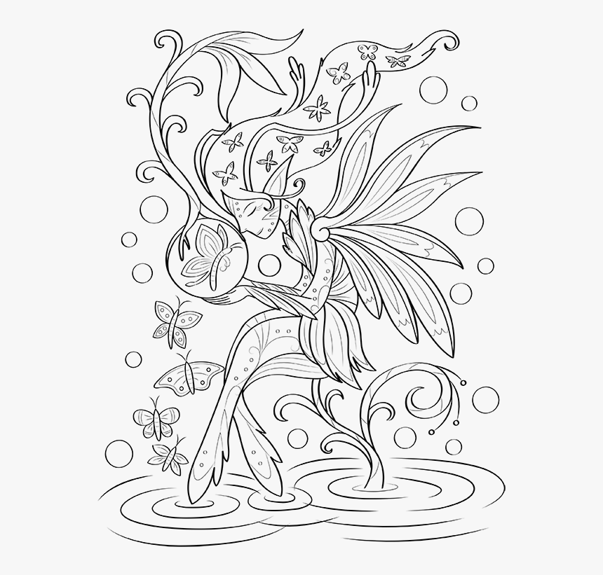 Butterflies And Fairies Coloring Page - Butterfly And Fairy Coloring Pages, HD Png Download, Free Download