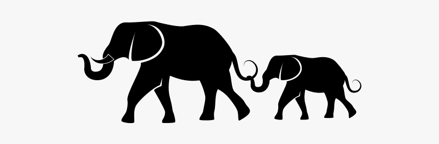 Elephants Silhouette - Mom And Baby Elephant Drawing, HD Png Download, Free Download
