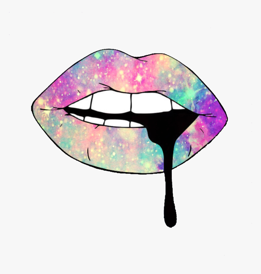 Tumblr Rainbow Drip Colorful Galaxy Aesthetic Lips - Black And White Lips, HD Png Download, Free Download