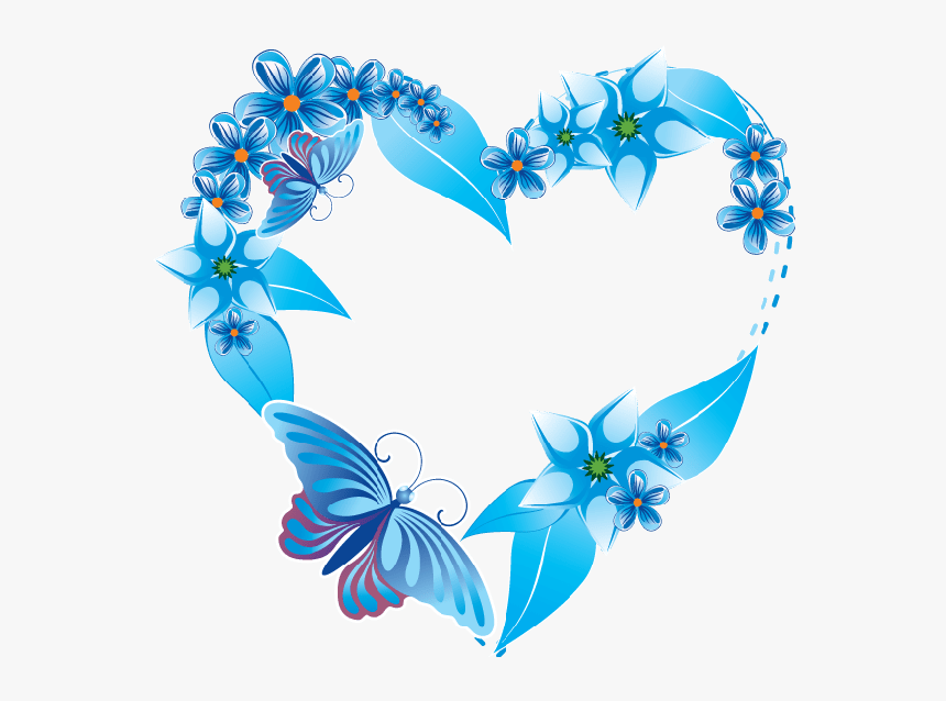 Blue Wedding Frame Png Clipart , Png Download - Blue Heart With Flowers, Transparent Png, Free Download
