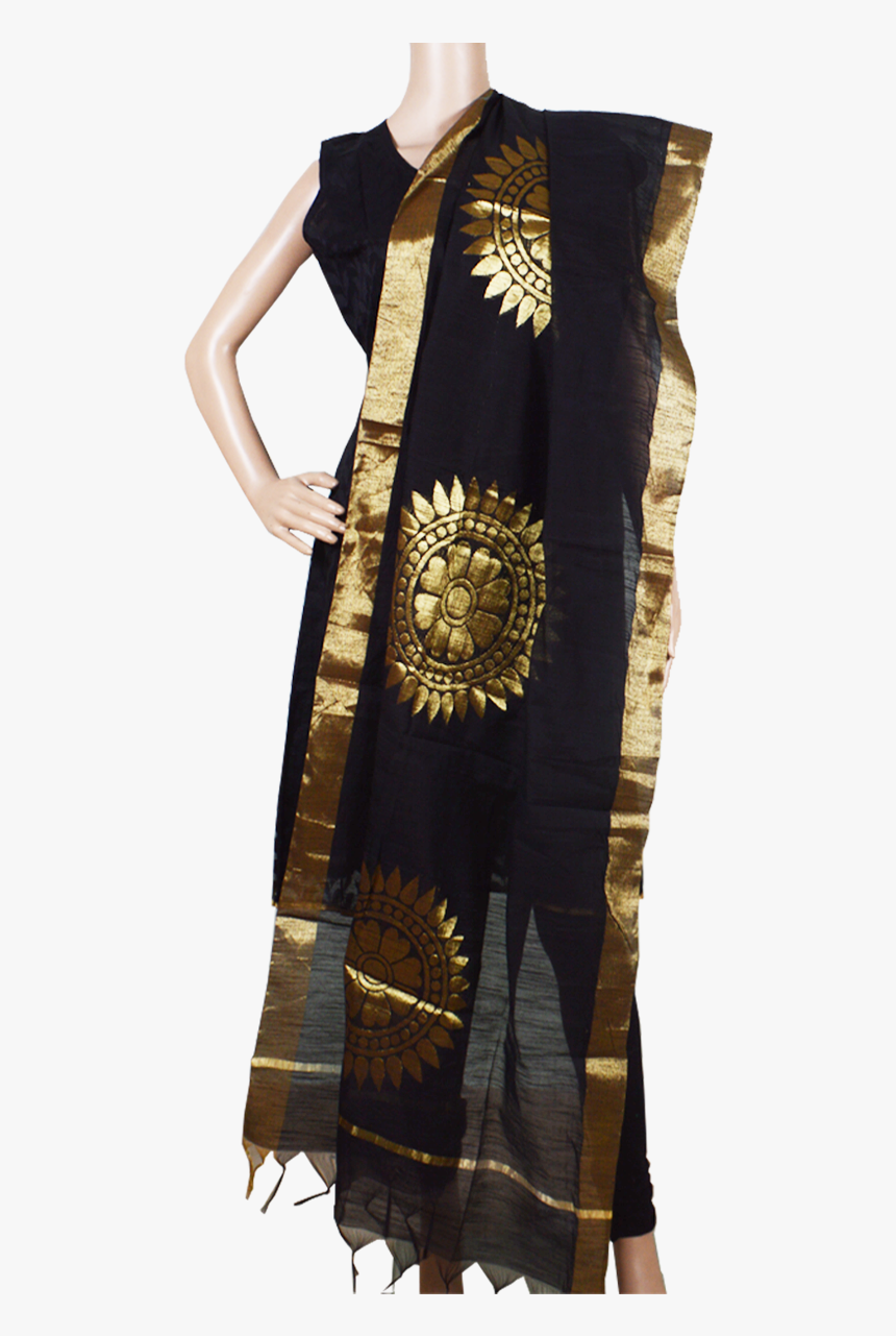 Black Dupatta With Golden Border , Png Download - Silk, Transparent Png, Free Download
