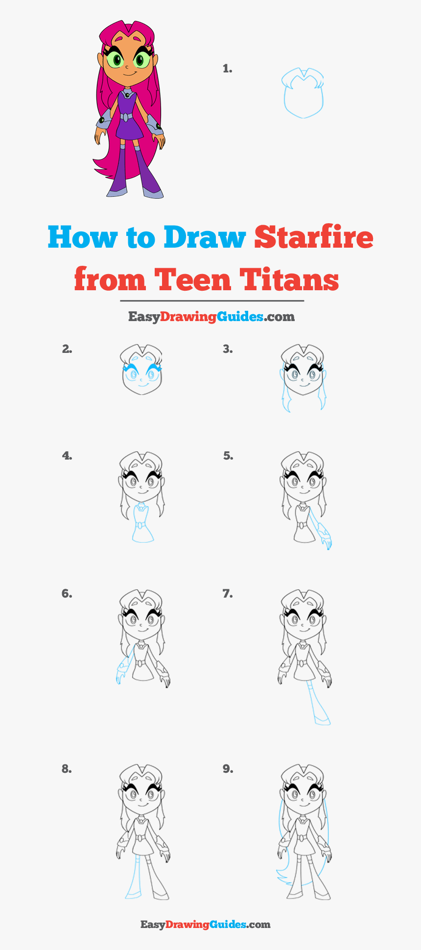 How To Draw Starfire From Teen Titans - Draw Stewie Griffin Step By Step, HD Png Download, Free Download